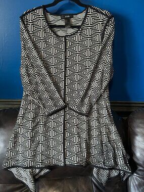 Ali Miles black/white geometric avant tunic top pointed hem goth asymmetrical XL
